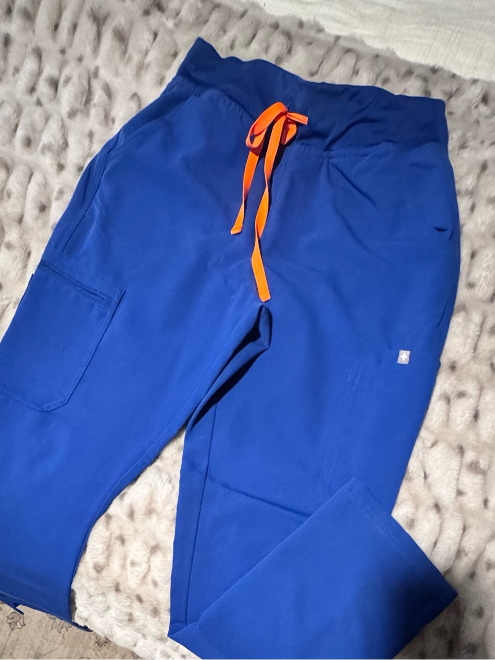 Figs Royal Blue Straight-Leg Scrub Pants with Orange Drawstring
